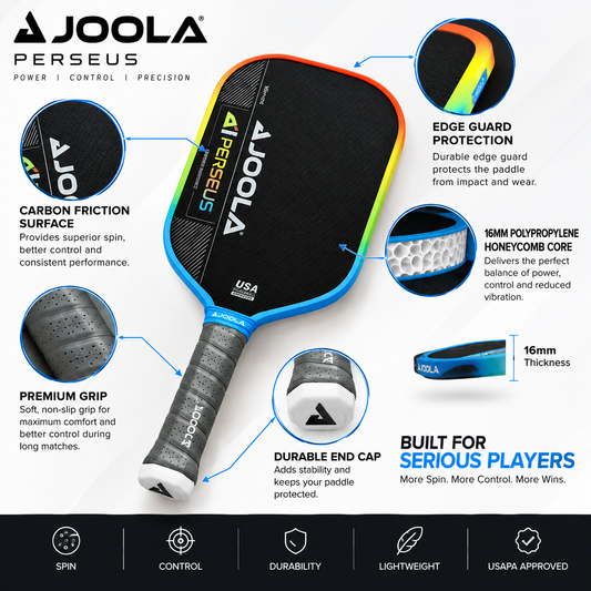 JOOLA Perseus Pickleball Paddle – 16mm Textured Surface, Premium Grip, Enhanced Spin & Control