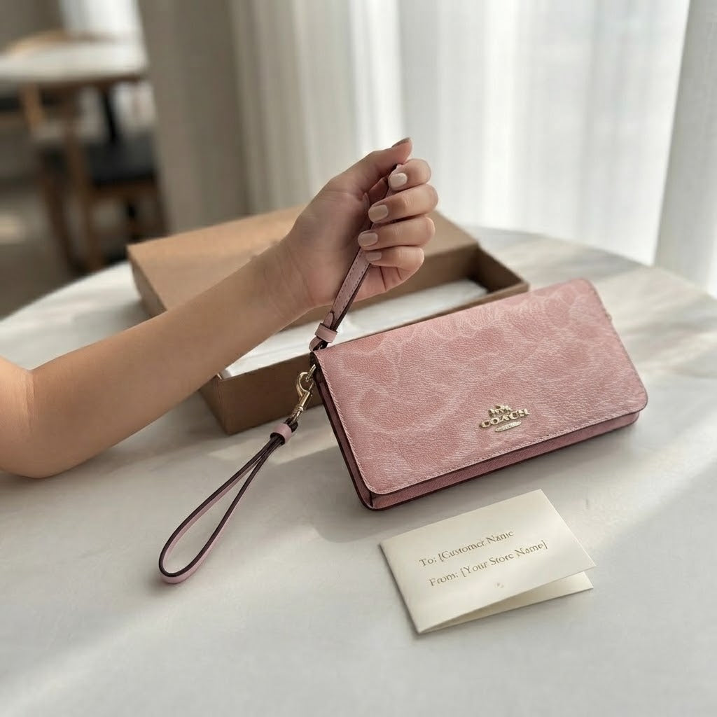 Coach Signature Canvas Wristlet Wallet for Women – Pink