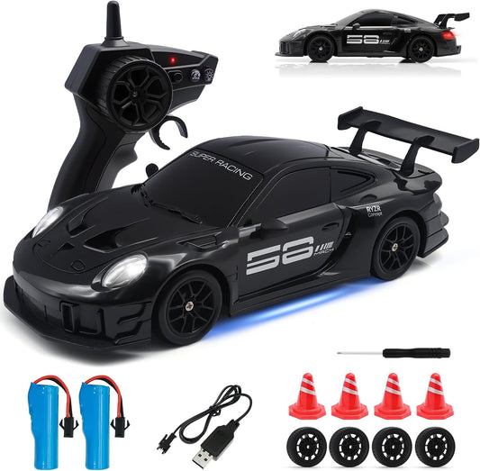 DWI DOWELLIN 1:24 Scale RC Drift Car – 2.4GHz 4WD Remote Control Racing Car, 15km/h Speed, Racing Tires, Drift Tires and LED Lights for Kids