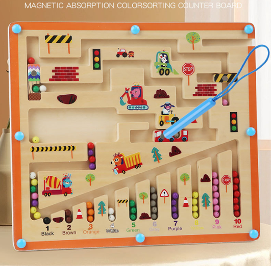 Wooden Montessori Magnetic Maze Puzzle for Kids – Colour Matching, Number Learning & STEM Educational Activity Board