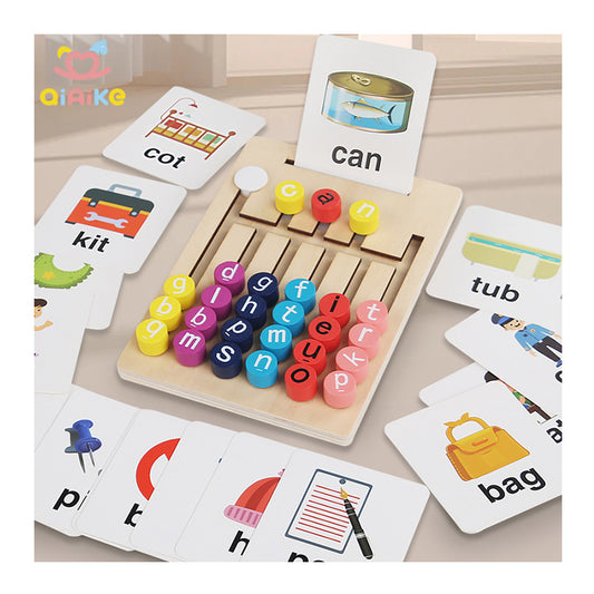 Montessori Wooden STEM Learning Toy Set for Kids – Letter Matching, Spelling & Slide Puzzle Educational Game
