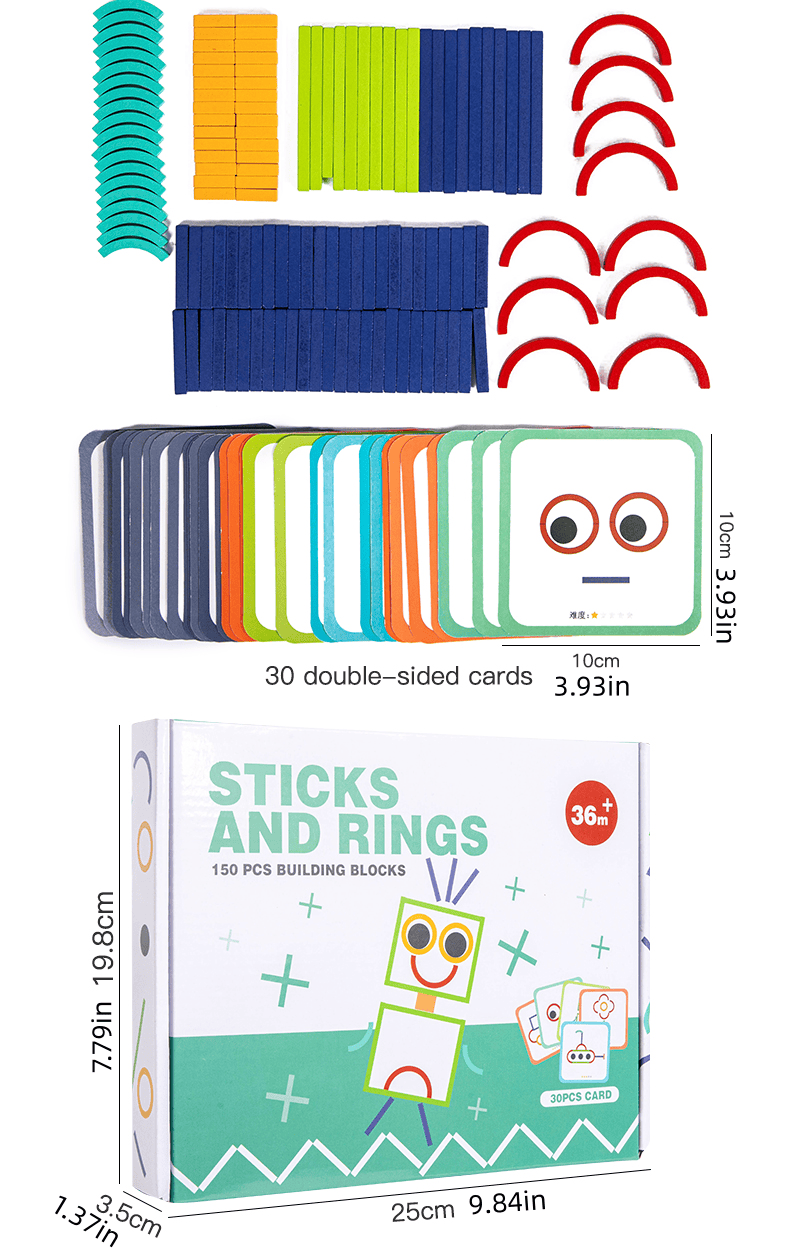 Wooden Sticks and Rings Building Blocks for Kids – Geometric Shape Puzzle & Educational STEM Toy