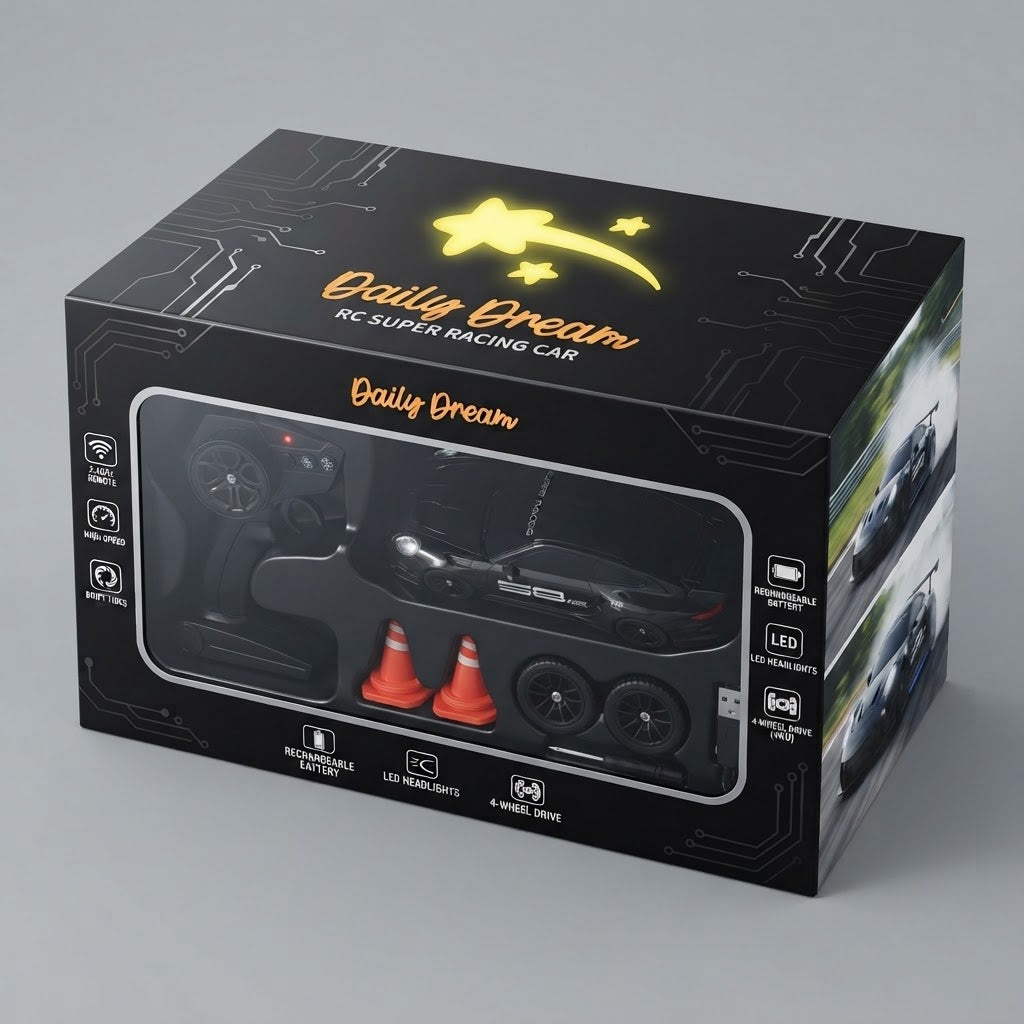 DWI DOWELLIN 1:24 Scale RC Drift Car – 2.4GHz 4WD Remote Control Racing Car, 15km/h Speed, Racing Tires, Drift Tires and LED Lights for Kids