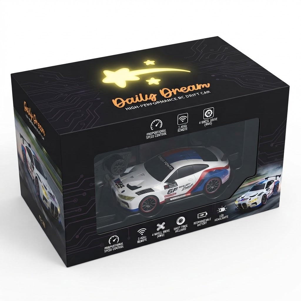 1:24 Scale RC Drift Car – 2.4GHz 4WD Remote Control Racing Car with Full Proportional Control, LED Lights and High-Speed Performance for Kids and Adults