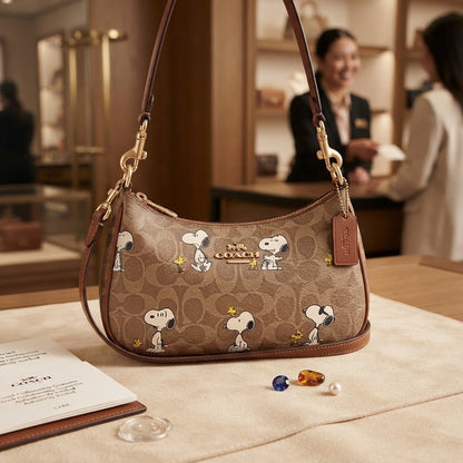 Coach x Peanuts Signature Canvas Snoopy Shoulder Bag for Women
