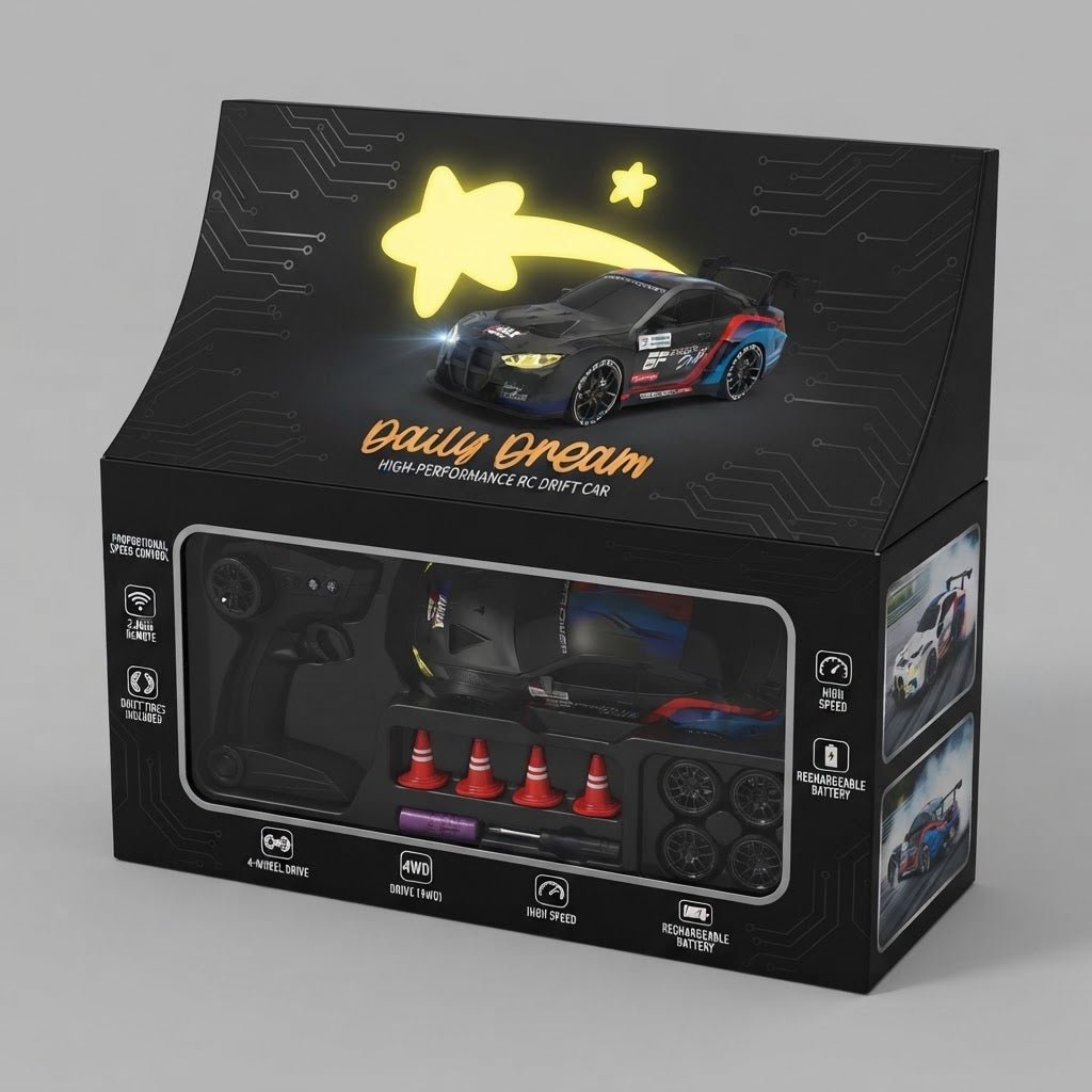 1:20 Scale RC Drift Car for Kids – 2.4GHz Remote Control 4WD Racing Car with LED Lights, Rechargeable Electric Sports Toy for Indoor and Outdoor Fun