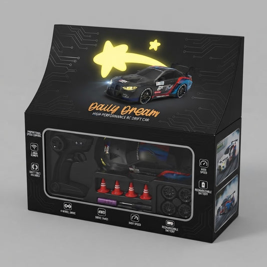 1:20 Scale RC Drift Car for Kids – 2.4GHz Remote Control 4WD Racing Car with LED Lights, Rechargeable Electric Sports Toy for Indoor and Outdoor Fun
