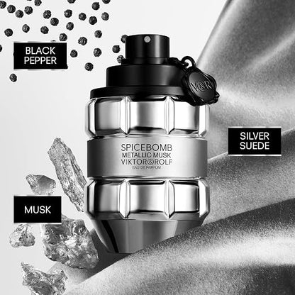 Viktor&Rolf - Spicebomb Metallic Musk - Eau de Parfum - Cologne for Men - Ambery Fragrance - With Warm Musk, Silver Suede & Black Pepper
