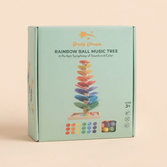 Montessori Wooden Music Tree Toy – Rainbow Ball Run Track & Musical Early Learning Toy for Kids