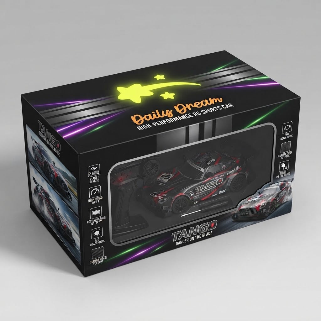 1:24 Scale RC Drift Car for Kids – 2.4GHz 4-Channel Remote Control Racing Car, High-Speed Electric Sports Vehicle with Metal Components and LED Lights