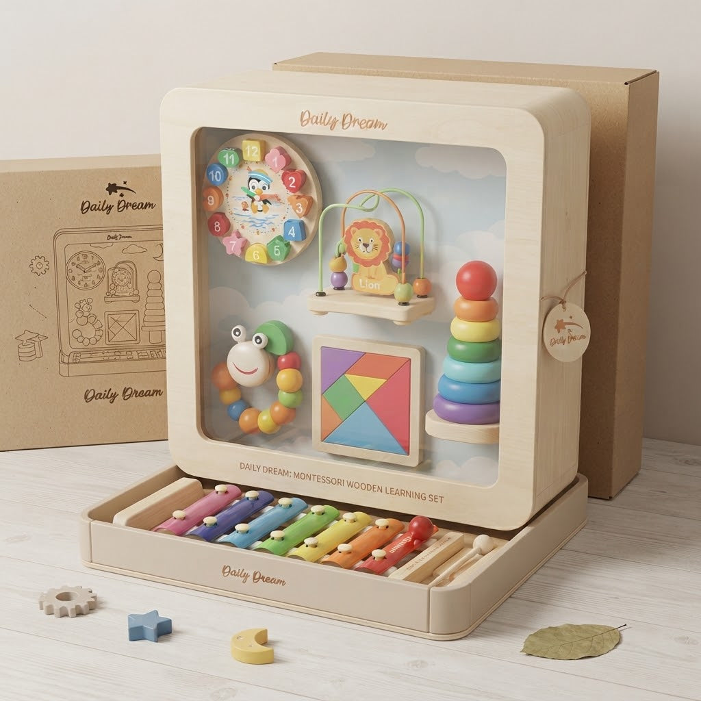 Montessori Wooden Musical Toy Set for Kids – Xylophone Piano, Bead Maze & Early Learning Activities