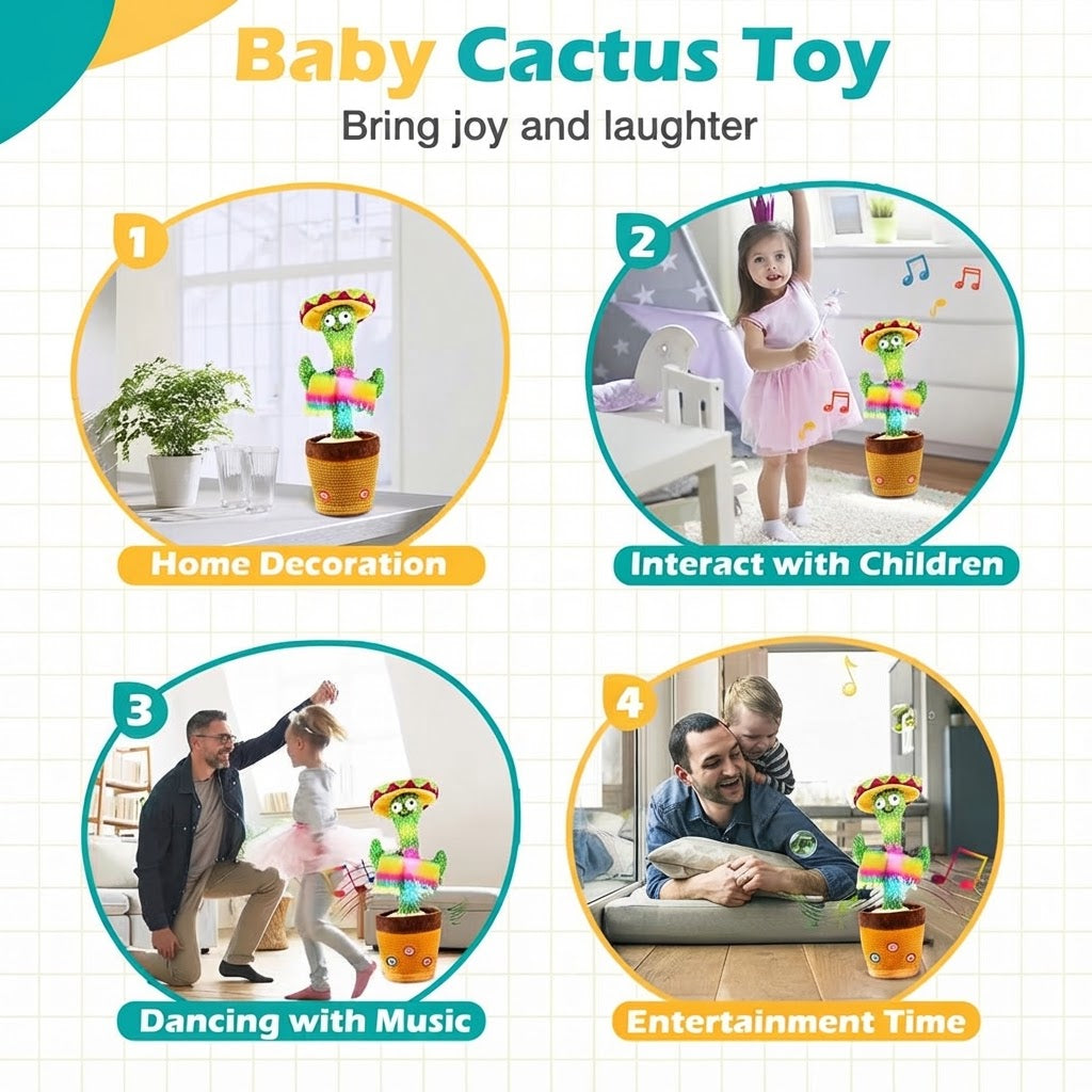 Daily dream dancing Talking Cactus Toy for Kids – Singing, Recording, Voice Repeating, Mimicking & Light-Up Plush Toy Gift
