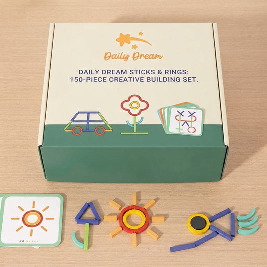 Wooden Sticks and Rings Building Blocks for Kids – Geometric Shape Puzzle & Educational STEM Toy