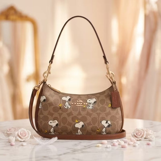 Coach x Peanuts Signature Canvas Snoopy Shoulder Bag for Women