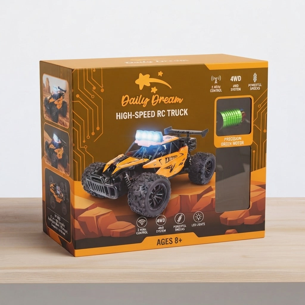Daily dream Drift Racing Car, 2.4GHz Remote Control Off-Road Alloy Truck with LED Lights, High-Speed Climbing Vehicle Toy for Kids