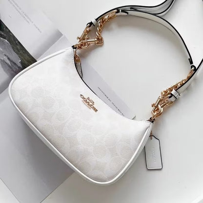 Coach Signature Canvas Chain Shoulder Bag for Women – White