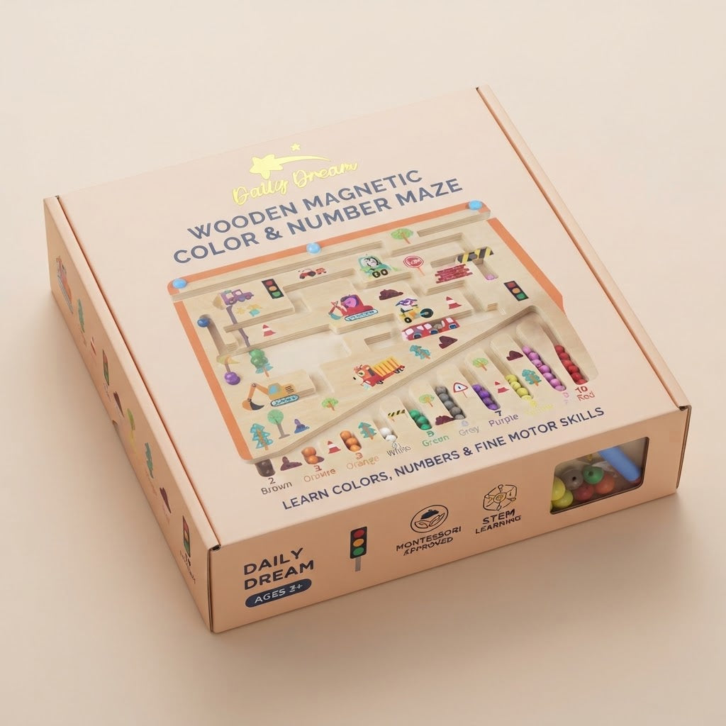 Wooden Montessori Magnetic Maze Puzzle for Kids – Colour Matching, Number Learning & STEM Educational Activity Board