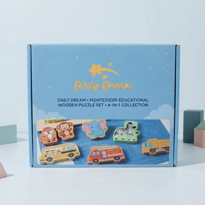 Wooden Montessori Shape Matching Puzzle Board for Kids – Animal, Alphabet & Cognitive Learning Toy