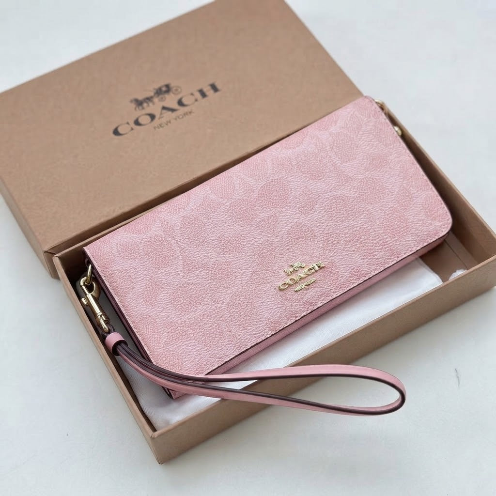 Coach Signature Canvas Wristlet Wallet for Women – Pink