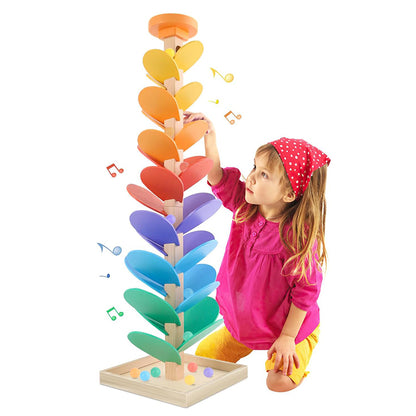 Montessori Wooden Music Tree Toy – Rainbow Ball Run Track & Musical Early Learning Toy for Kids