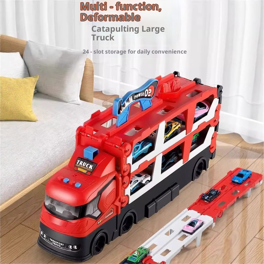 Kids' Deformation Catapult Transport Truck Toy – Foldable Car Carrier with Launcher, Plastic Vehicle Playset, Educational Gift for Boys and Girls