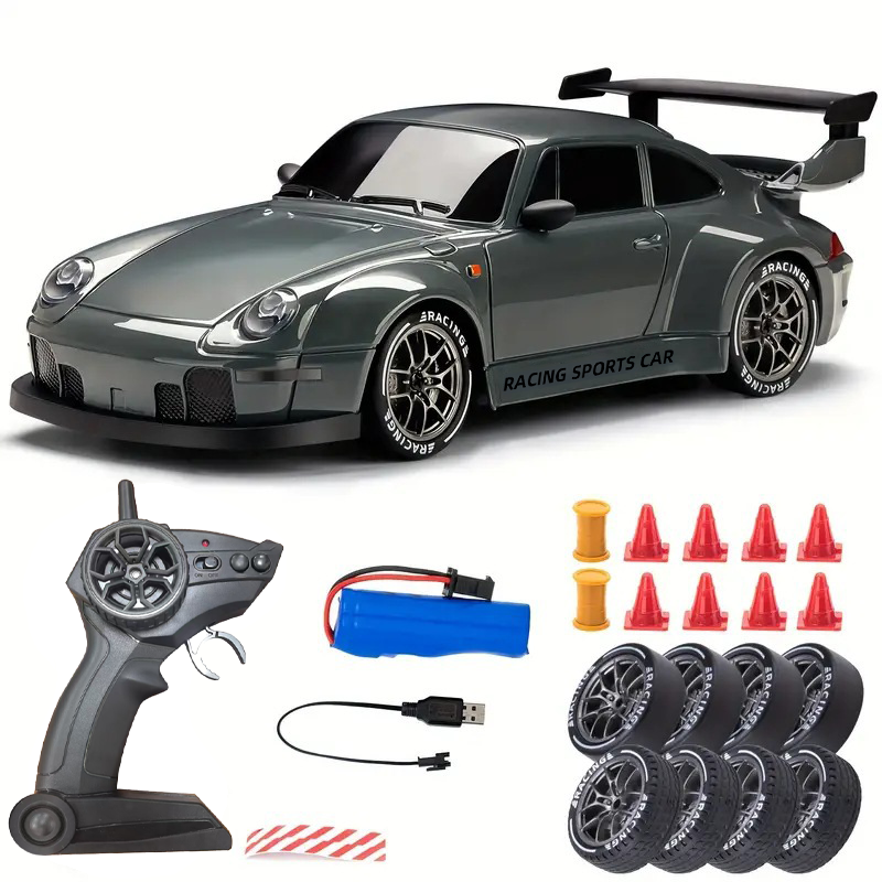 1:24 Scale RC Drift Car for Kids – 4-Channel Remote Control Sports Racing Car with Spark Lights, Electric Drift Toy and USB Charging Cable