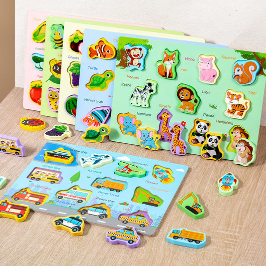Wooden Montessori Shape Matching Puzzle Board for Kids – Animal, Alphabet & Cognitive Learning Toy