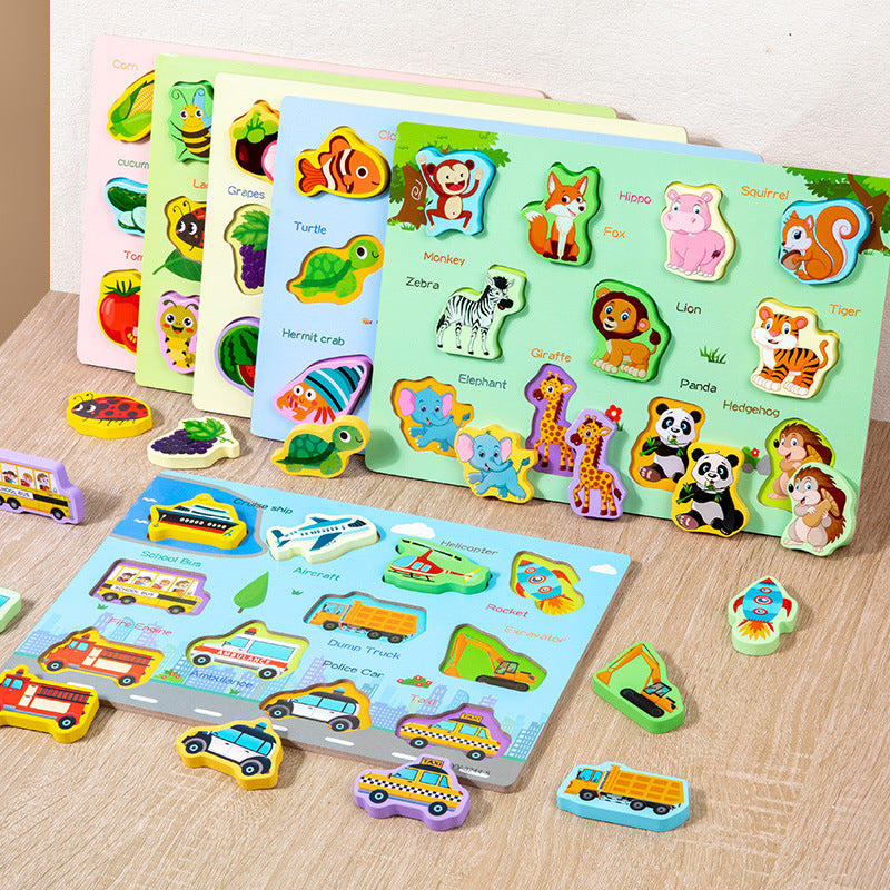 Wooden Montessori Shape Matching Puzzle Board for Kids – Animal, Alphabet & Cognitive Learning Toy