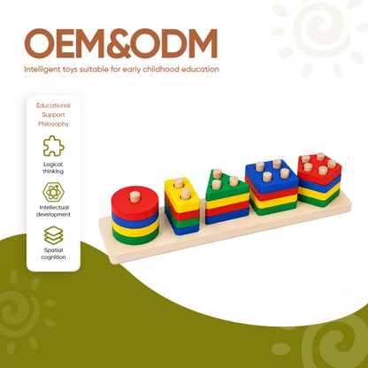 Wooden Montessori Geometric Stacking Cylinders Toy for Kids – Educational Shape Sorting & Learning Toy