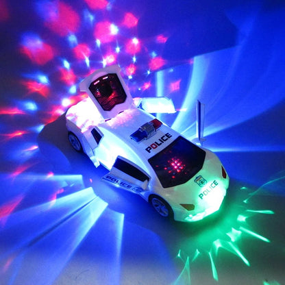 Electric Police RC Toy Car for Kids – 360° Rotation, Automatic Door Opening, Universal Wheels, LED Lights and Music, Deformation Stunt Vehicle