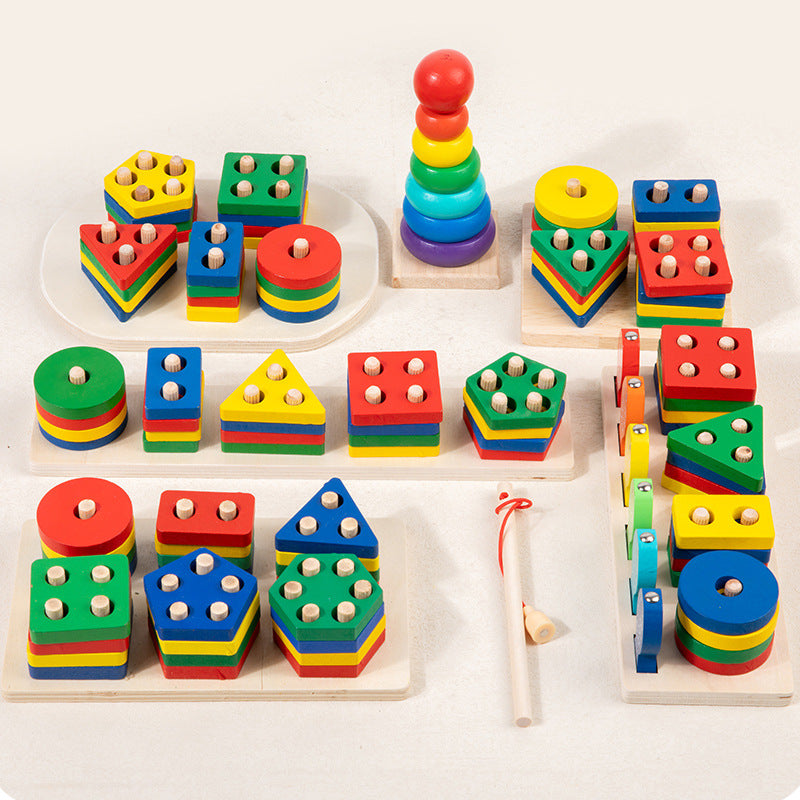 Wooden Montessori Geometric Shape Sorting Toy for Toddlers – Educational Stacking & Matching Puzzle