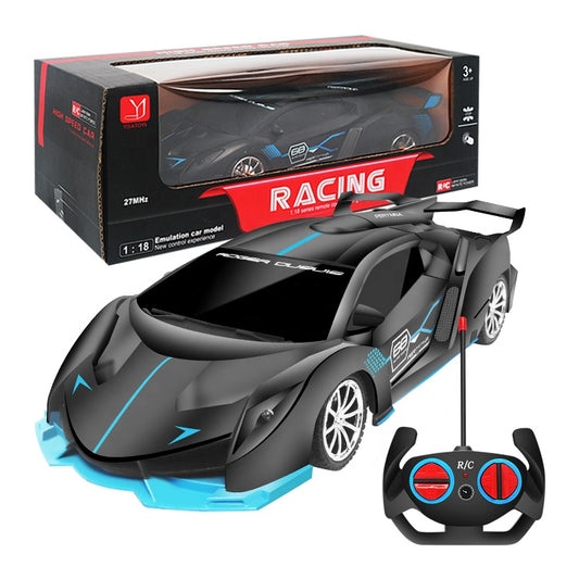 1:18 Scale RC Racing Car for Kids – 27MHz 4-Channel Remote Control Toy Car with Lights, 15m Control Range, Indoor and Outdoor Play