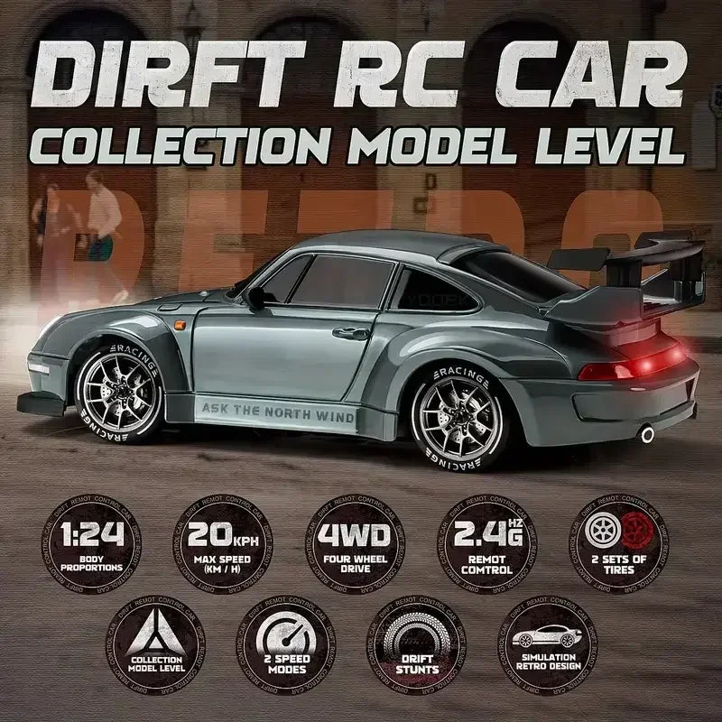 4WD RC Drift Car 1:24 Scale 2.4GHz Remote Control High Speed Stunt Racing Car with LED Lights, Boys Toy Gift Wholesale