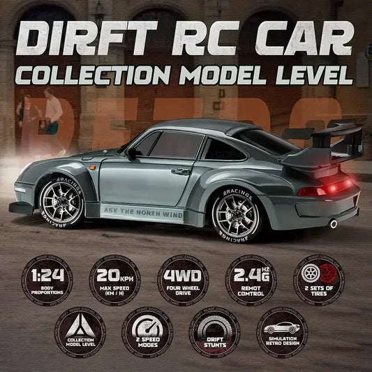 4WD RC Drift Car 1:24 Scale 2.4GHz Remote Control High Speed Stunt Racing Car with LED Lights, Boys Toy Gift Wholesale