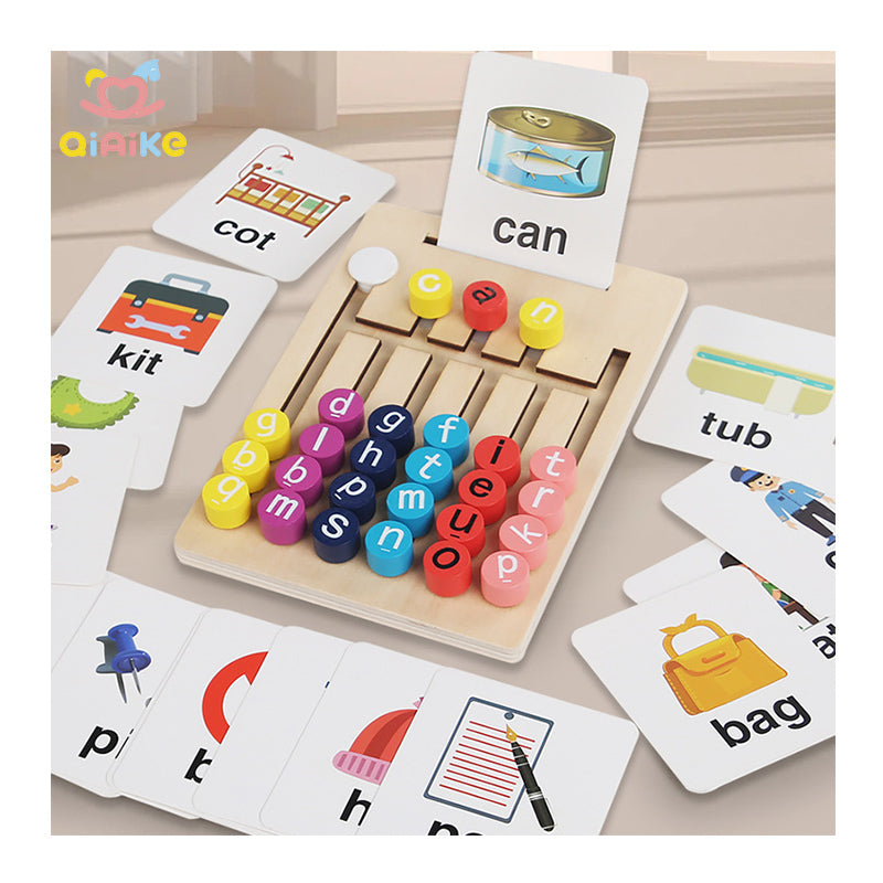 Montessori Wooden STEM Learning Toy Set for Kids – Letter Matching, Spelling & Slide Puzzle Educational Game