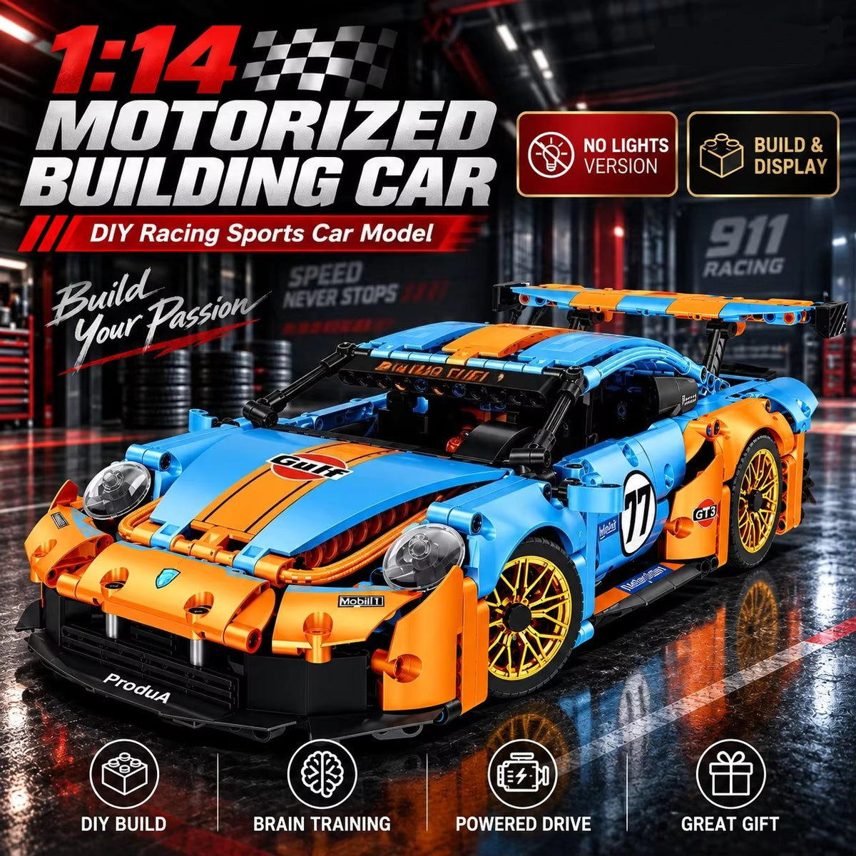 1:14 Scale Supercar Building Blocks Set for Kids – DIY Sports Racing Car Model, High-Detail ABS Plastic Construction Toy, Educational STEM Gift for Boys and Girls