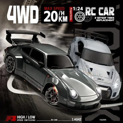 4WD RC Drift Car 1:24 Scale 2.4GHz Remote Control High Speed Stunt Racing Car with LED Lights, Boys Toy Gift Wholesale