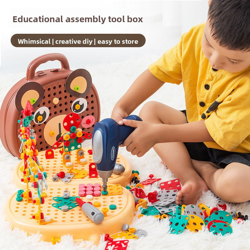 Bear-Themed DIY Tool Set for Kids – Screw Assembly Puzzle Toy with Toolbox Suitcase, STEM Building Kit