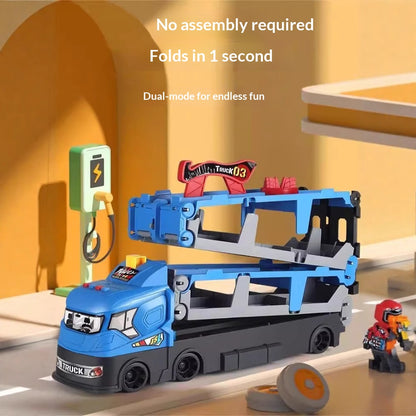 Kids' Deformation Catapult Transport Truck Toy – Foldable Car Carrier with Launcher, Plastic Vehicle Playset, Educational Gift for Boys and Girls