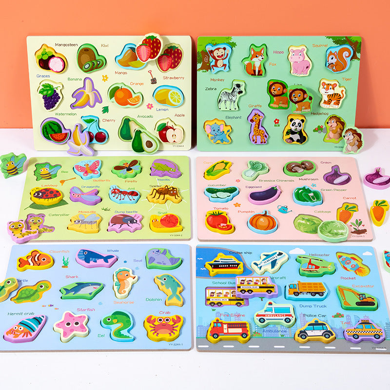 Wooden Montessori Shape Matching Puzzle Board for Kids – Animal, Alphabet & Cognitive Learning Toy