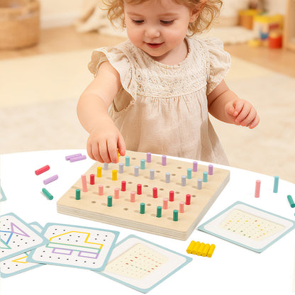 Montessori Wooden Peg Board Puzzle for Kids – Geometric Shapes & Rubber Band STEM Learning Toy