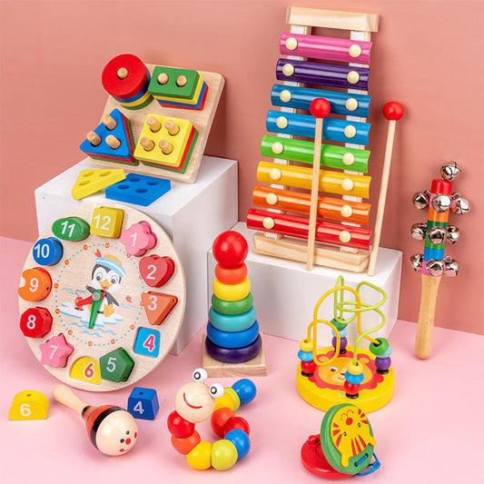 Wooden Montessori Educational Toy Set for Kids – Stacking Puzzles, Musical Instruments & Learning Games