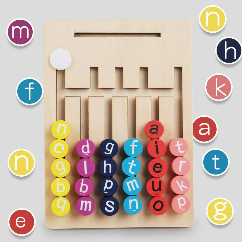 Montessori Wooden STEM Learning Toy Set for Kids – Letter Matching, Spelling & Slide Puzzle Educational Game