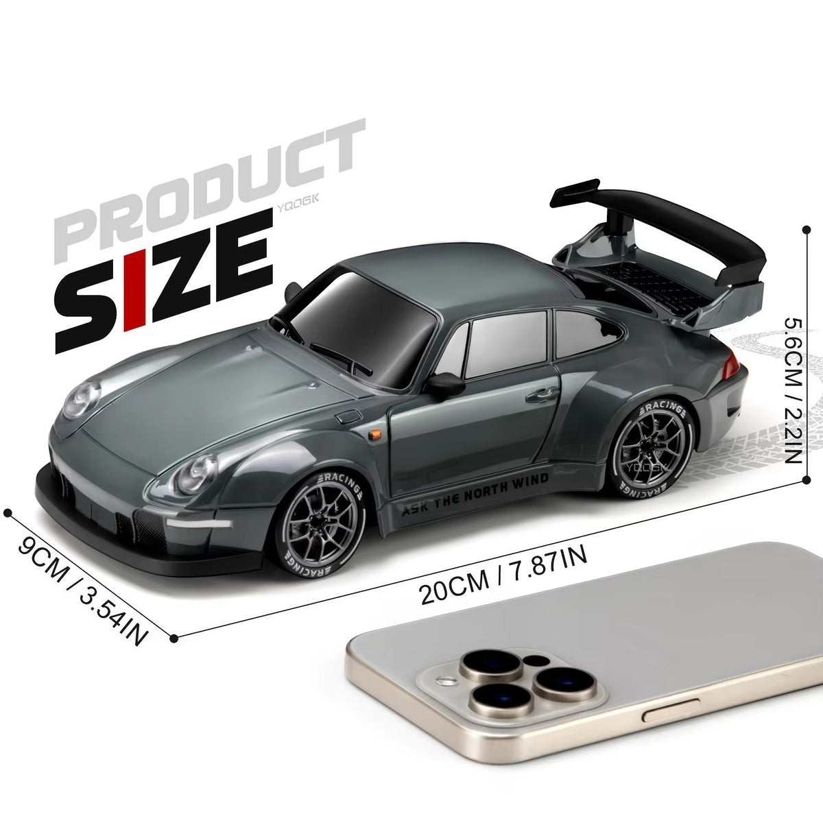 1:24 Scale RC Drift Car for Kids – 4-Channel Remote Control Sports Racing Car with Spark Lights, Electric Drift Toy and USB Charging Cable