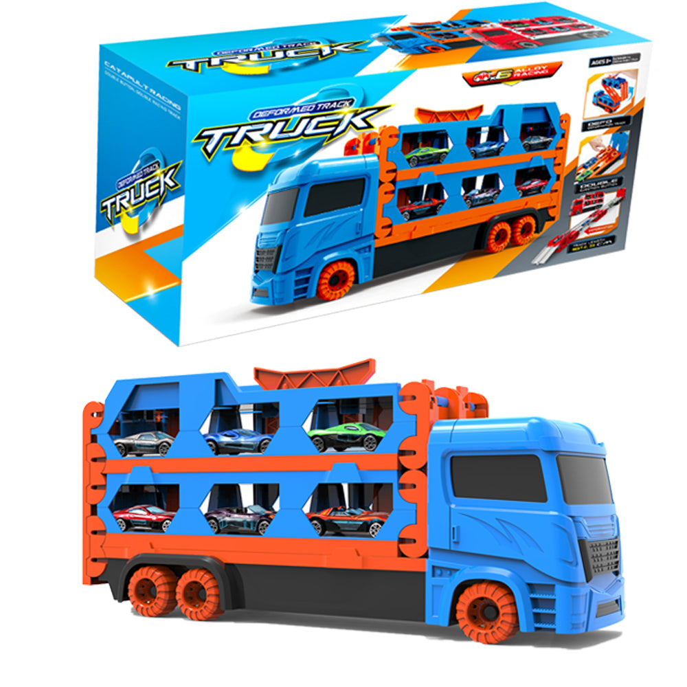 Multi-Car Launcher Transporter Truck Toy – Alloy Cars, Folding Deformation Design & Ejection Track Playset for Kids