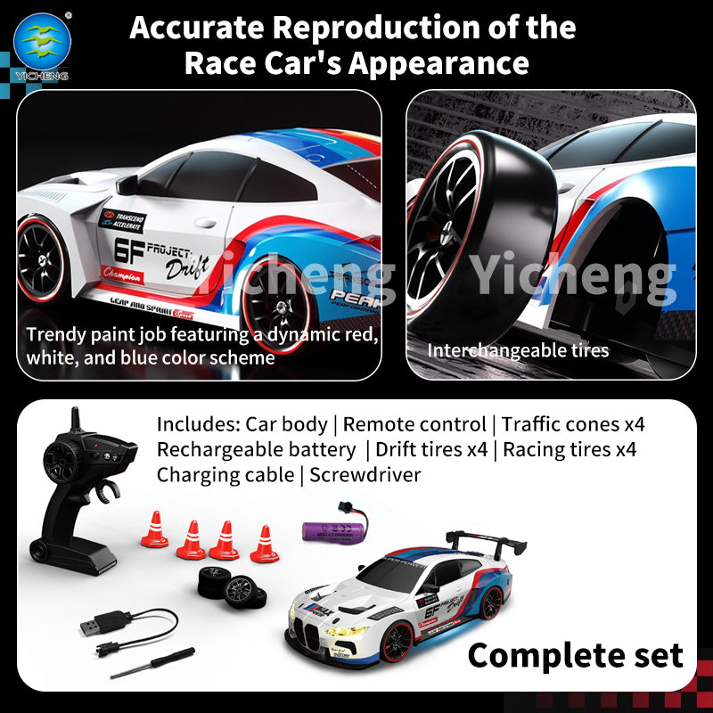 1:24 Scale RC Drift Car – 2.4GHz 4WD Remote Control Racing Car with Full Proportional Control, LED Lights and High-Speed Performance for Kids and Adults