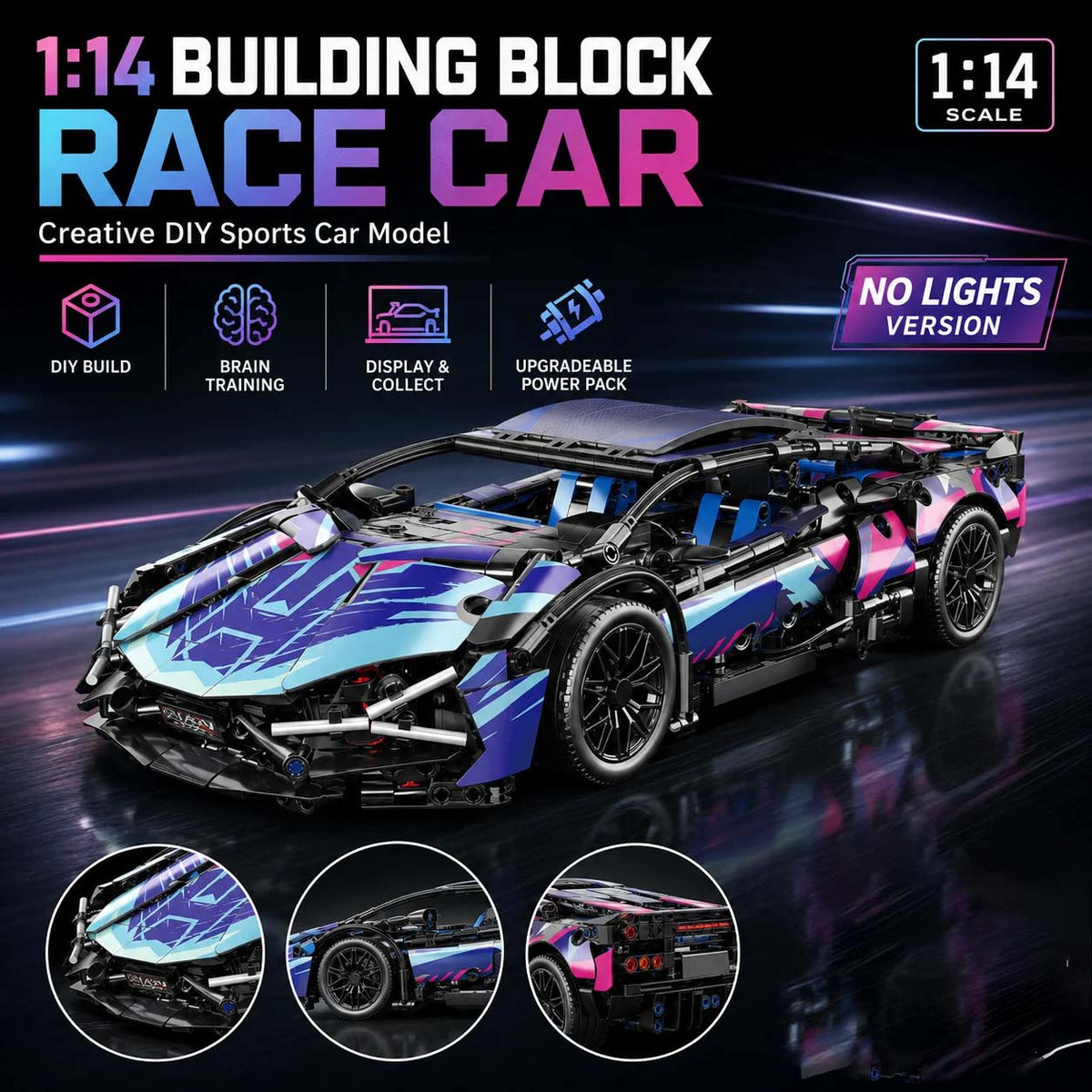 1:14 Scale Supercar Building Blocks Set – DIY Sports Racing Car Model, Educational Construction Toy for Kids