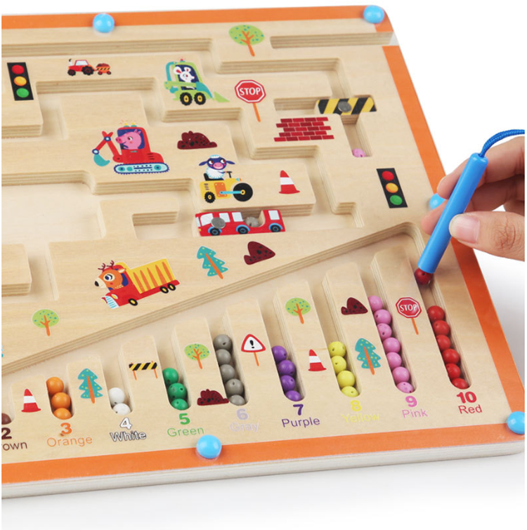 Wooden Montessori Magnetic Puzzle Board for Kids – Educational Colour & Number Maze