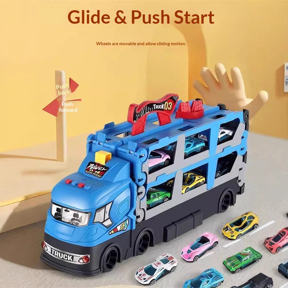 Kids' Deformation Catapult Transport Truck Toy – Foldable Car Carrier with Launcher, Plastic Vehicle Playset, Educational Gift for Boys and Girls