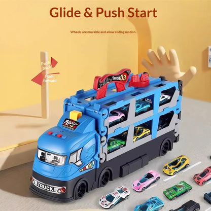 Kids' Deformation Catapult Transport Truck Toy – Foldable Car Carrier with Launcher, Plastic Vehicle Playset, Educational Gift for Boys and Girls